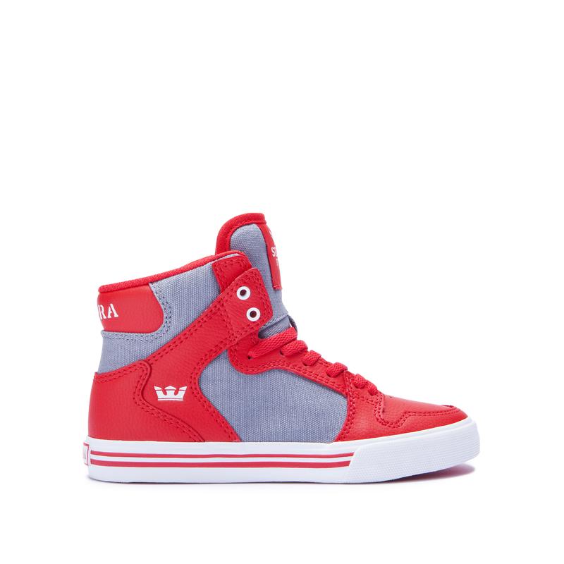 Supra Kids VAIDER High Tops Shoes Red/Grey - India (AYQOPR649)